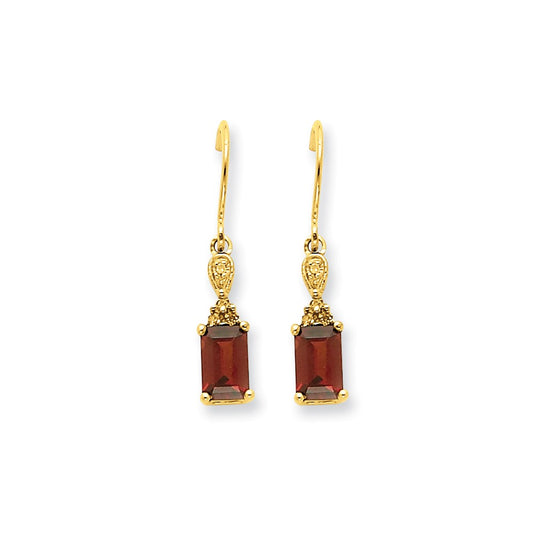 14k Yellow Gold Garnet & Real Diamond Dangle Earrings