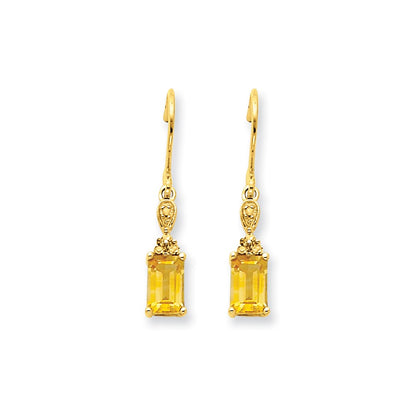 14k Yellow Gold Citrine & Real Diamond Dangle Earrings