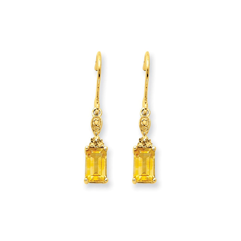 14k Yellow Gold Citrine & Real Diamond Dangle Earrings
