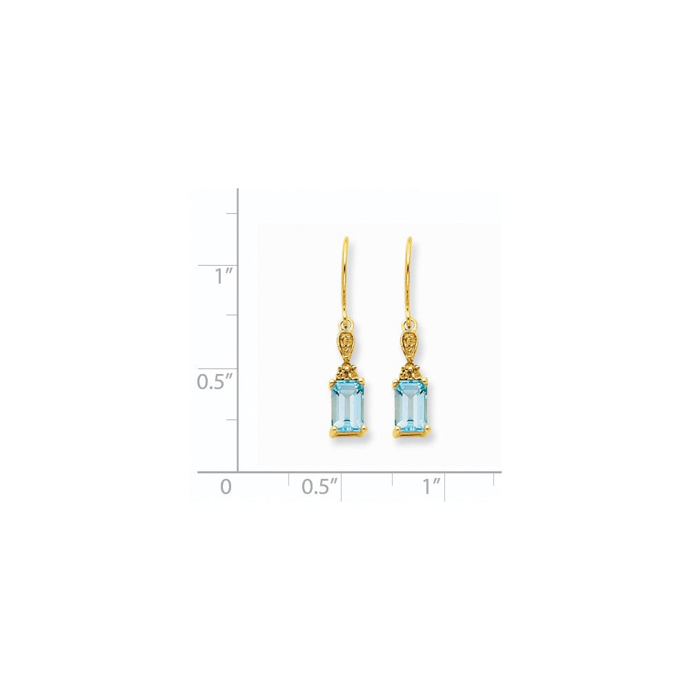 14k Yellow Gold Blue Topaz & Real Diamond Dangle Earrings