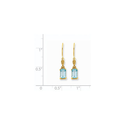 14k Yellow Gold Blue Topaz & Real Diamond Dangle Earrings