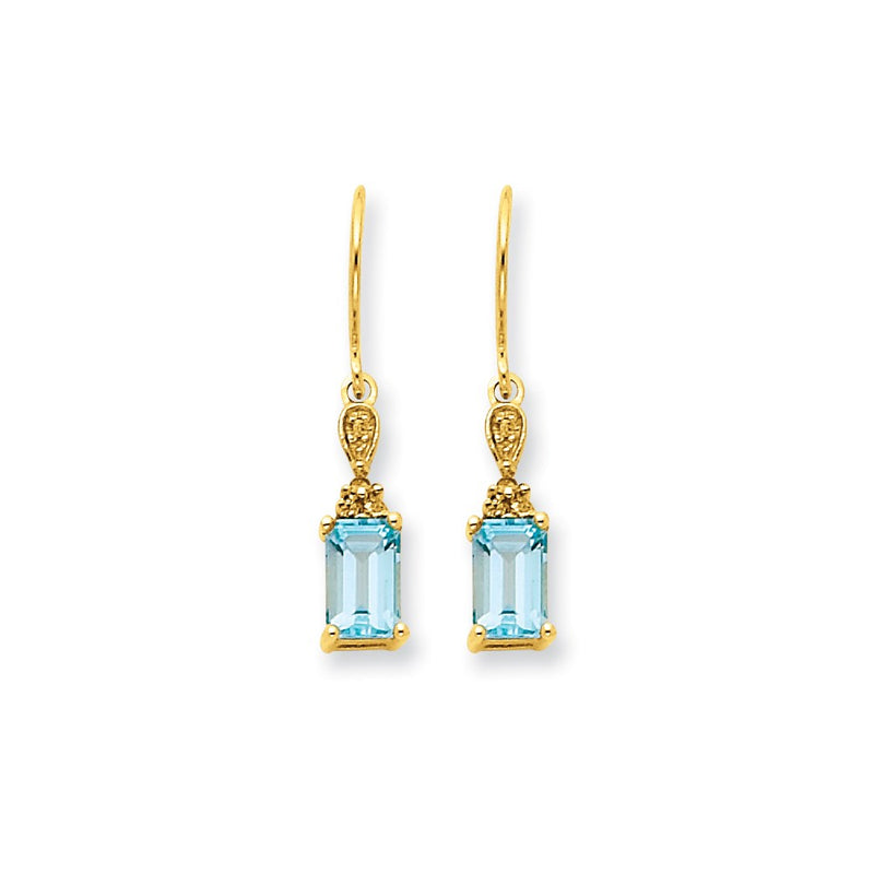 14k Yellow Gold Blue Topaz & Real Diamond Dangle Earrings