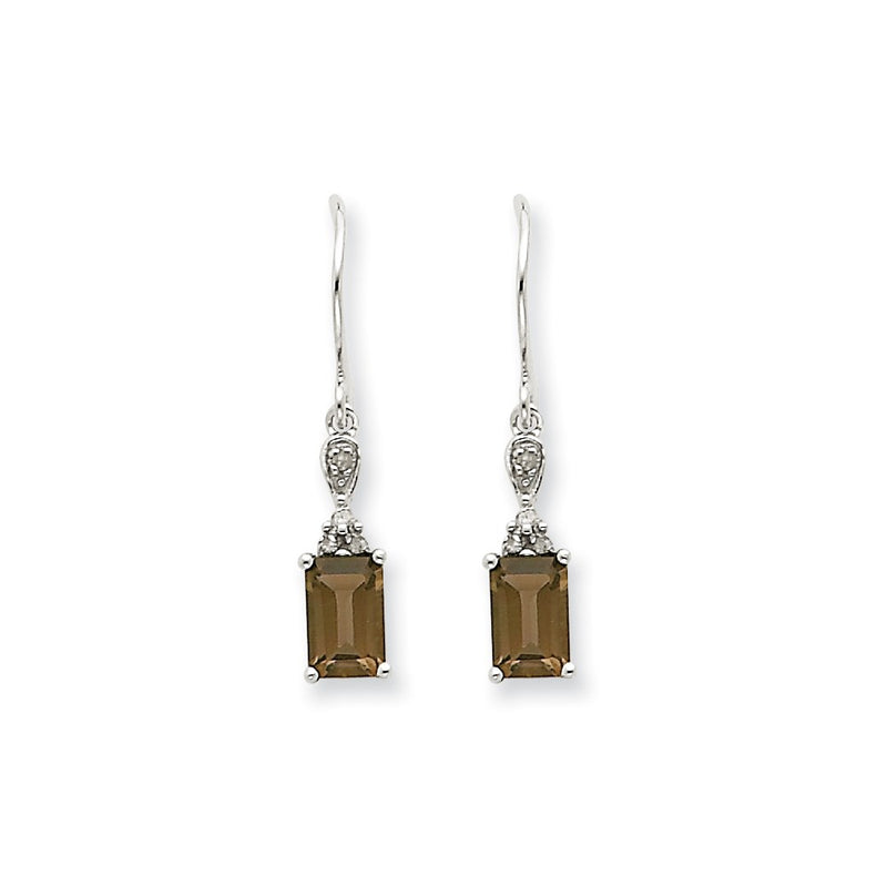 14k White Gold Smok Yellow Gold Quartz & Real Diamond Earrings