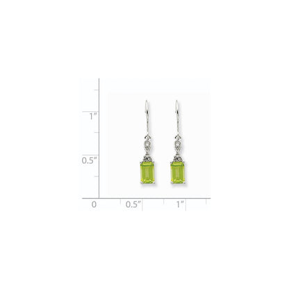 14k White Gold Peridot & Real Diamond Dangle Earrings