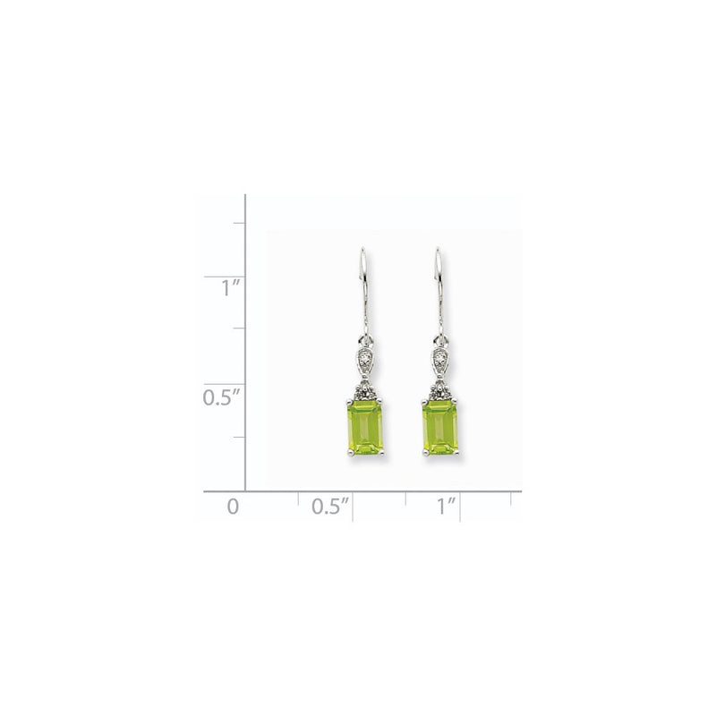 14k White Gold Peridot & Real Diamond Dangle Earrings