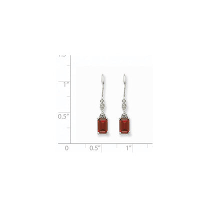 14k White Gold Garnet & Real Diamond Dangle Earrings