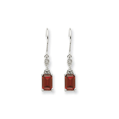 14k White Gold Garnet & Real Diamond Dangle Earrings