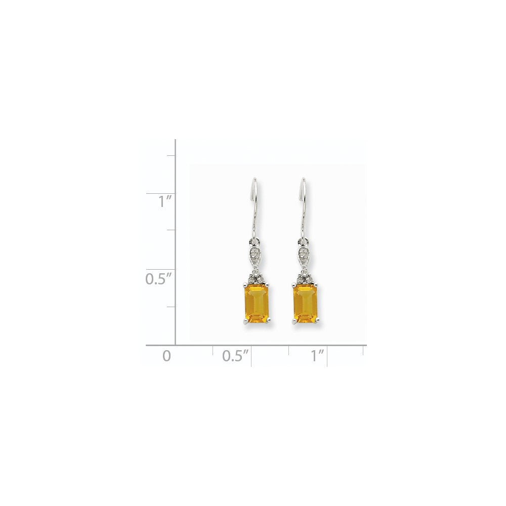 14k White Gold Citrine & Real Diamond Dangle Earrings