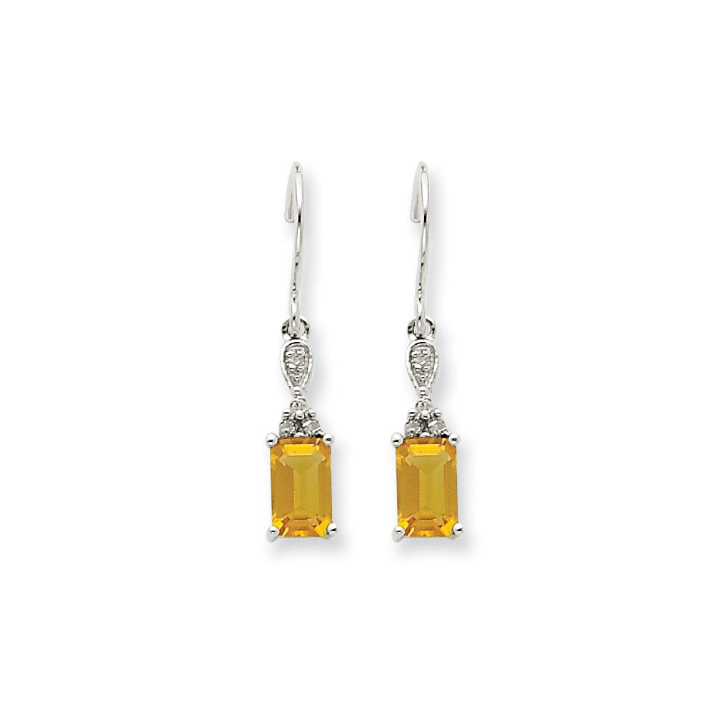 14k White Gold Citrine & Real Diamond Dangle Earrings