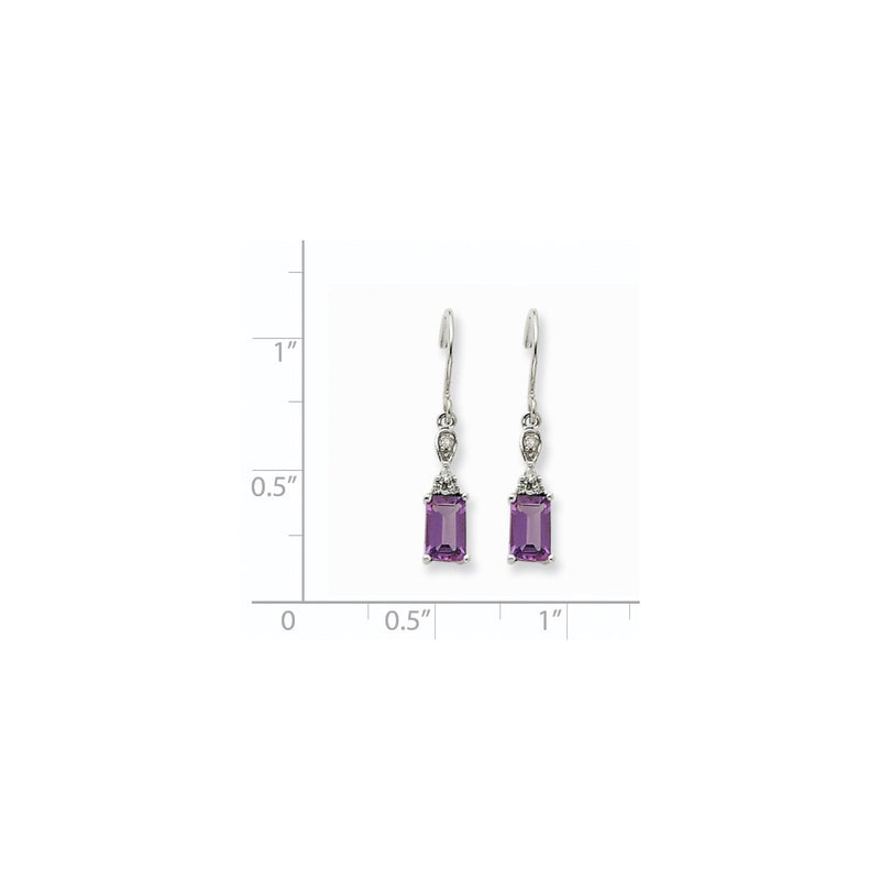 14k White Gold Amethyst & Real Diamond Dangle Earrings