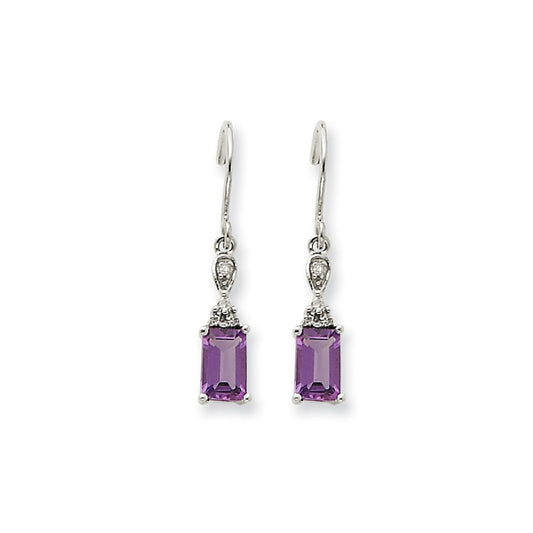 14k White Gold Amethyst & Real Diamond Dangle Earrings