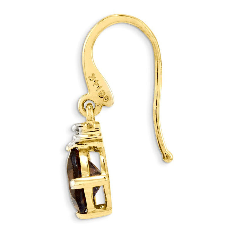 14k Smok Yellow Gold Quartz & Real Diamond Dangle Earrings