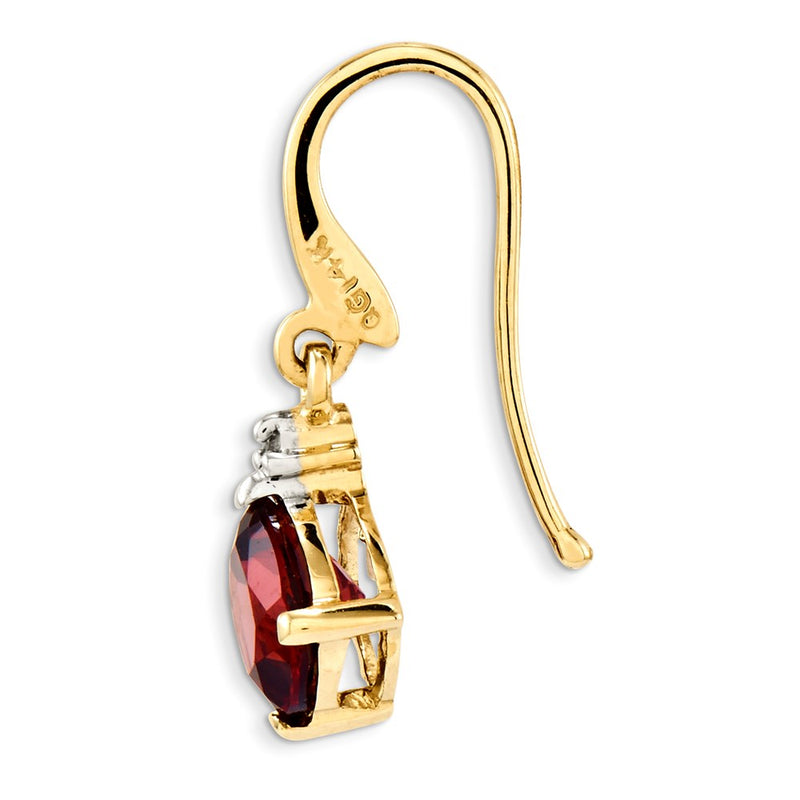 14k Yellow Gold Garnet & Real Diamond Dangle Earrings