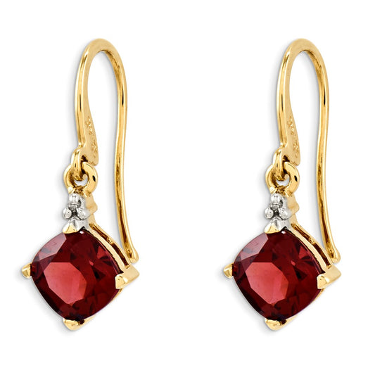 14k Yellow Gold Garnet & Real Diamond Dangle Earrings
