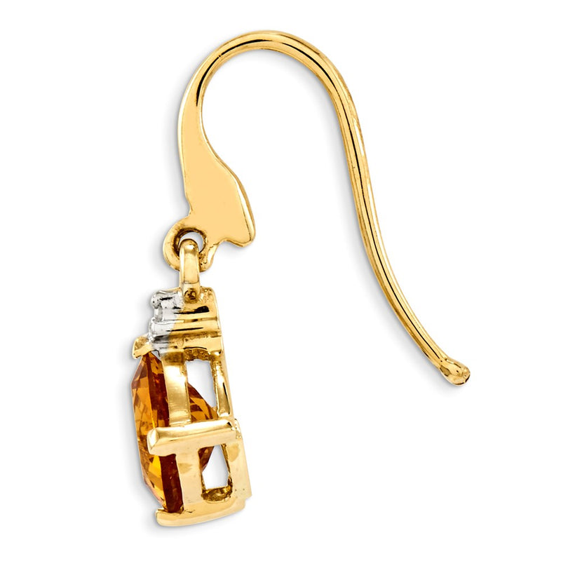 14k Yellow Gold Citrine & Real Diamond Dangle Earrings
