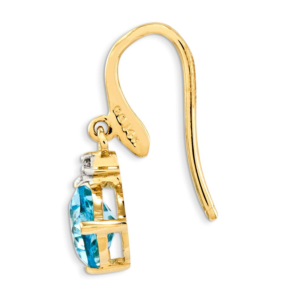 14k Yellow Gold Blue Topaz & Real Diamond Dangle Earrings