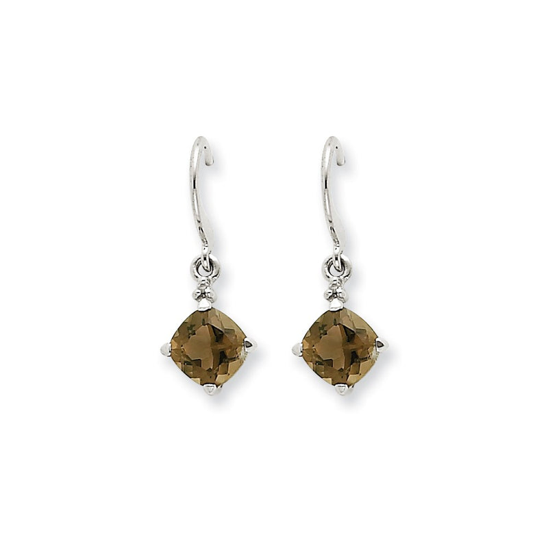 14k White Gold Smok Yellow Gold Quartz & Real Diamond Dangle Earrings