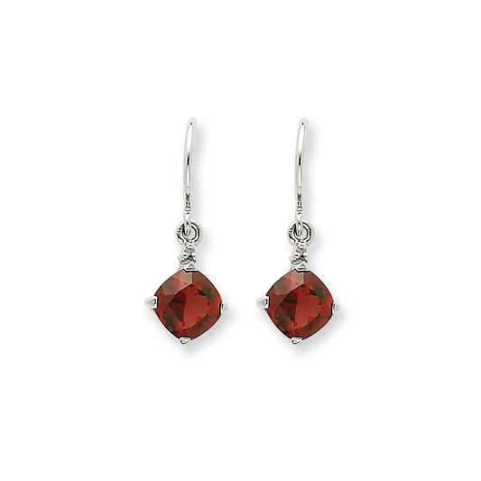 14k White Gold Garnet & Real Diamond Dangle Earrings