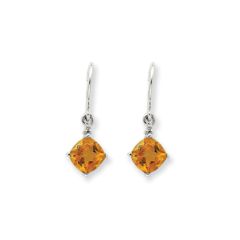 14k White Gold Citrine & Real Diamond Dangle Earrings