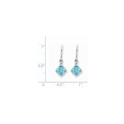 14k White Gold Blue Topaz & Real Diamond Dangle Earrings