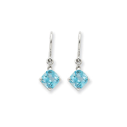 14k White Gold Blue Topaz & Real Diamond Dangle Earrings