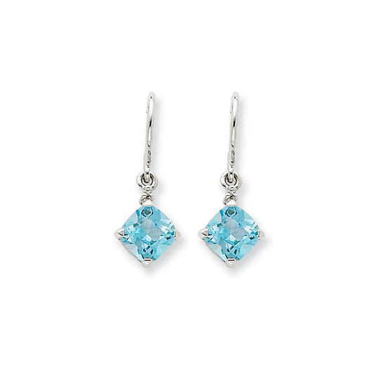 14k White Gold Blue Topaz & Real Diamond Dangle Earrings