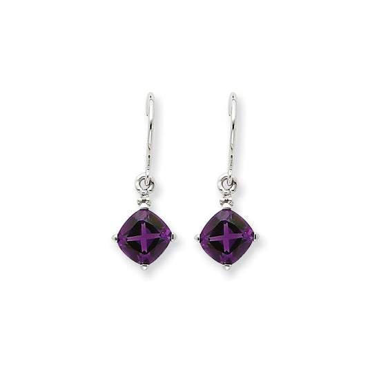 14k White Gold Amethyst & Real Diamond Dangle Earrings