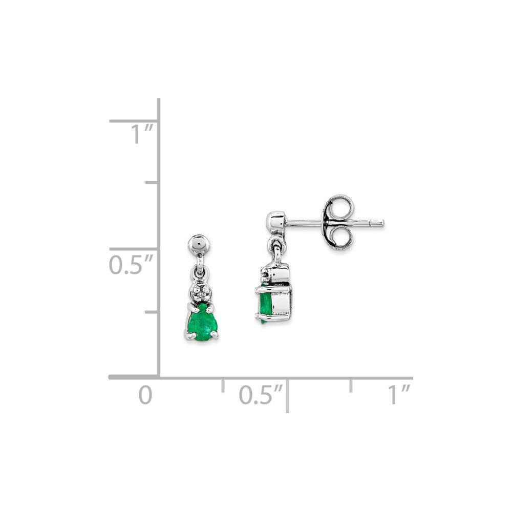 14k White Gold Emerald & Real Diamond Dangle Post Earrings