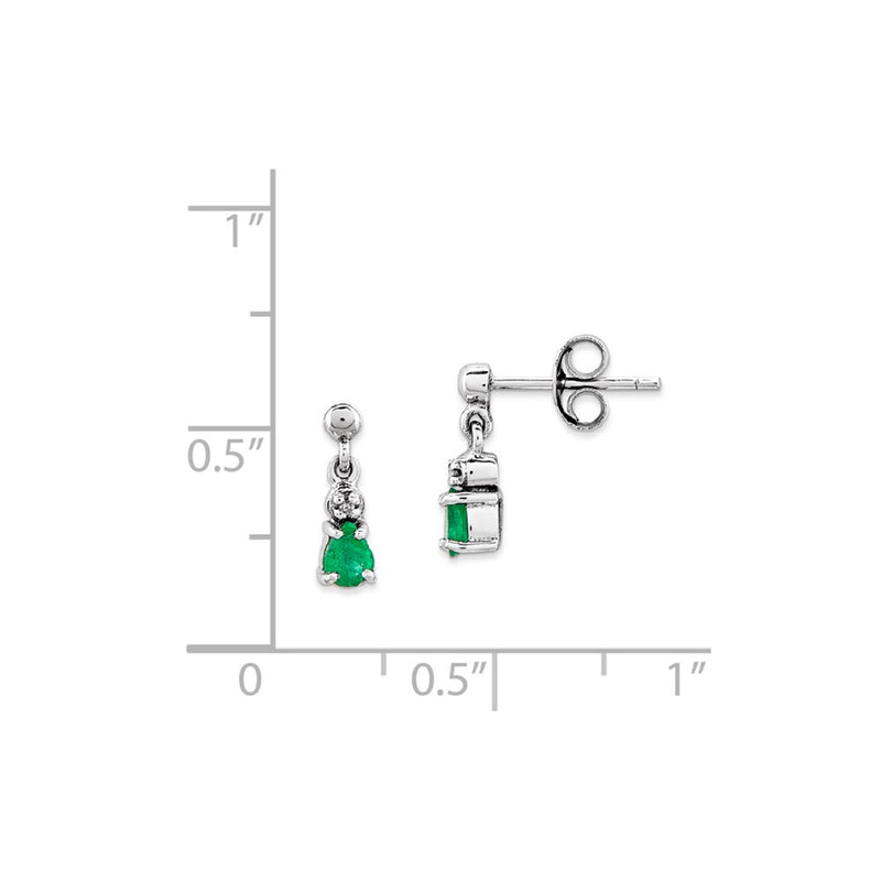 14k White Gold Emerald & Real Diamond Dangle Post Earrings