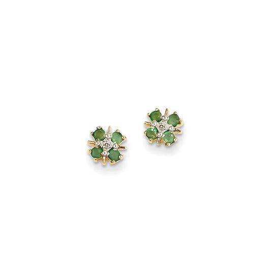 14k Yellow Gold Emerald & Real Diamond Post Earrings
