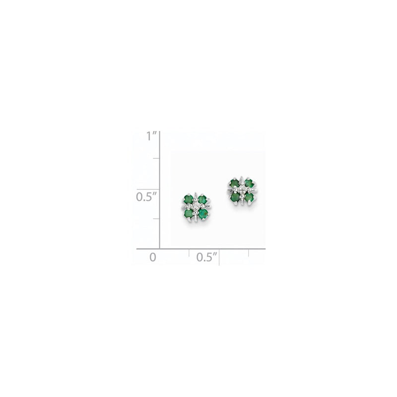 14k White Gold Emerald & Real Diamond Post Earrings