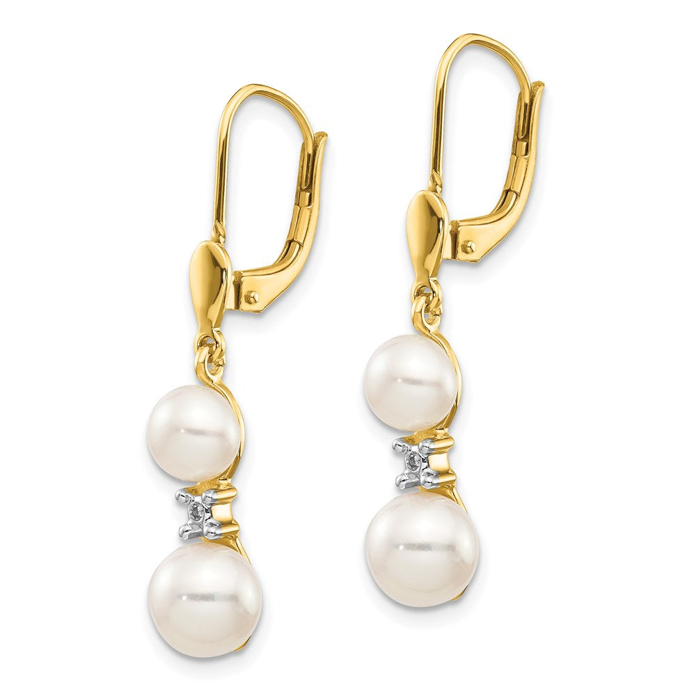 14K Yellow Gold FW Cultured Pearl & Real Diamond Leverback Earrings