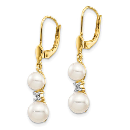 14K Yellow Gold FW Cultured Pearl & Real Diamond Leverback Earrings