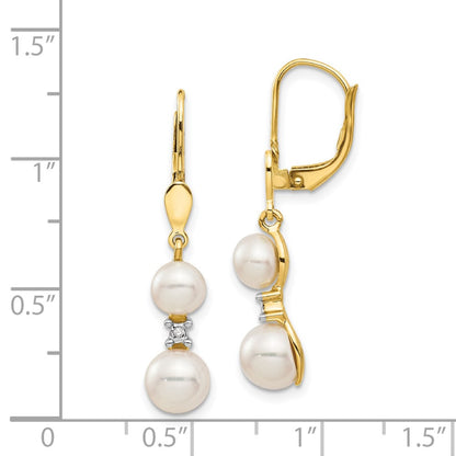 14K Yellow Gold FW Cultured Pearl & Real Diamond Leverback Earrings
