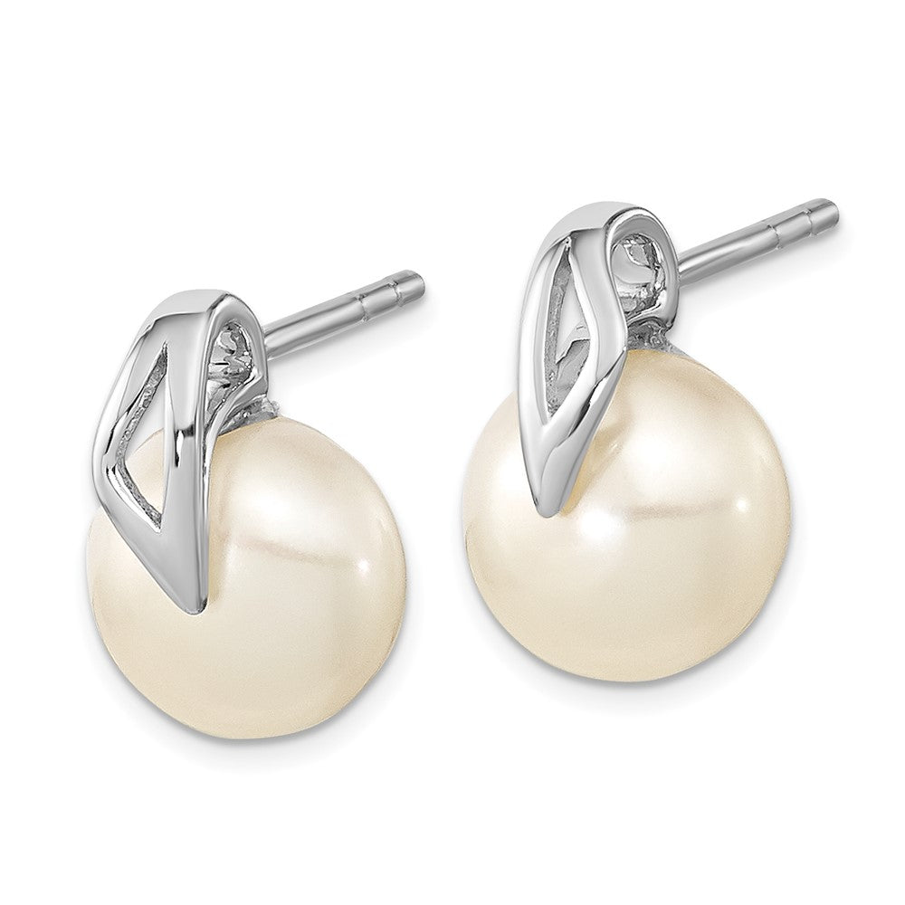 14k White Gold 7-8mm Button Freshwater Cultured Pearl Post Earrings