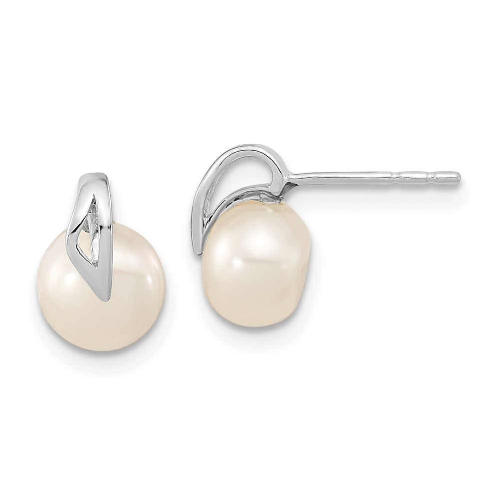 14k White Gold 7-8mm Button Freshwater Cultured Pearl Post Earrings