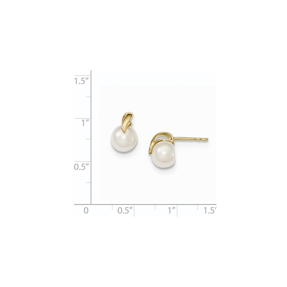 14K Yellow Gold (7-8mm) Button FW Cultured Pearl Post Earrings