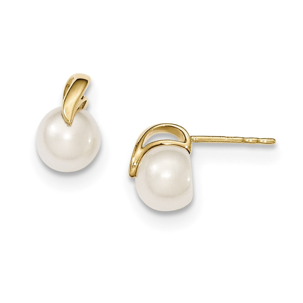 14K Yellow Gold (7-8mm) Button FW Cultured Pearl Post Earrings
