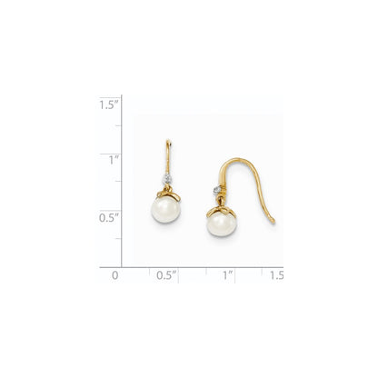 14k Yellow Gold 5-6mm FW Cultured Pearl & Real Diamond Earrings