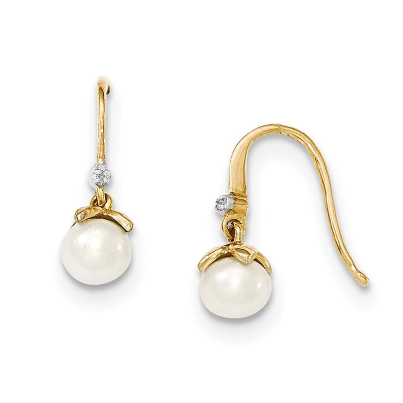 14k Yellow Gold 5-6mm FW Cultured Pearl & Real Diamond Earrings