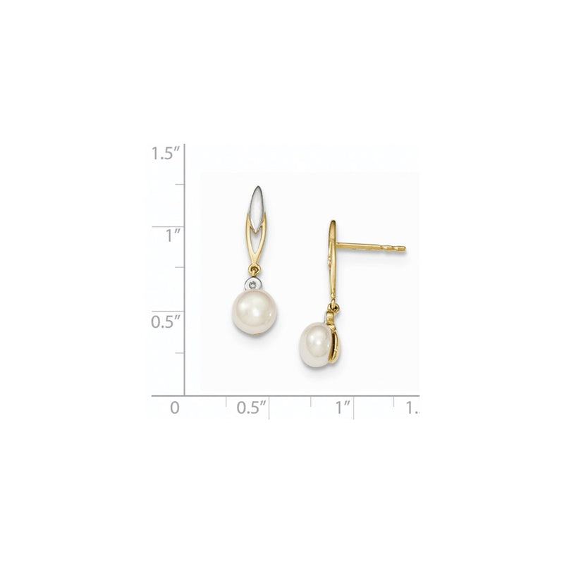14K Yellow Gold & Rhodium (6-7mm) Button FW Cultured Pearl & Real Diamond Earrings
