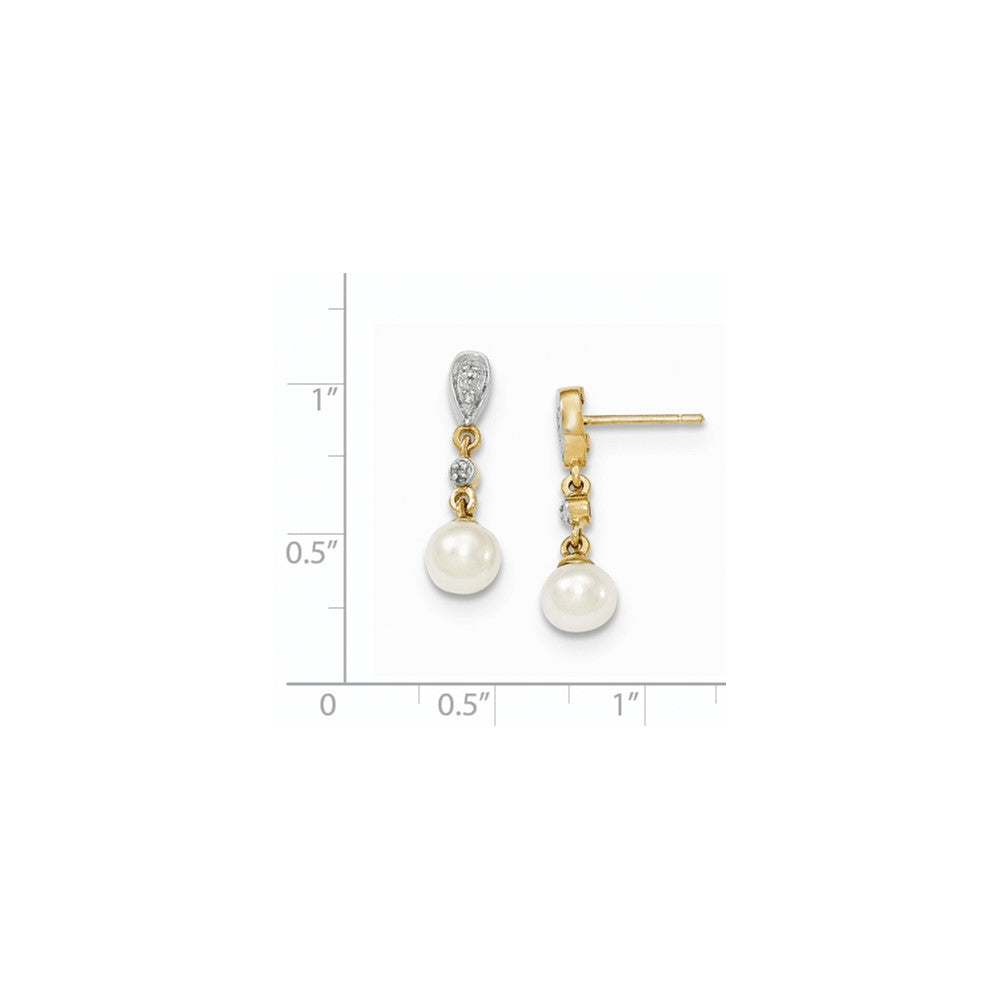 14k Yellow Gold & Rhodium 5-6mm FW Cultured Pearl & Real Diamond Earrings