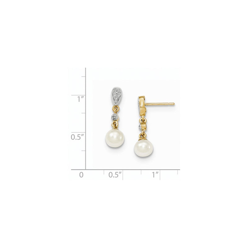 14k Yellow Gold & Rhodium 5-6mm FW Cultured Pearl & Real Diamond Earrings