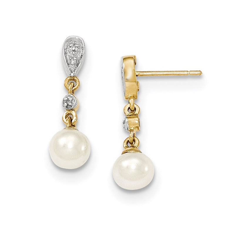 14k Yellow Gold & Rhodium 5-6mm FW Cultured Pearl & Real Diamond Earrings