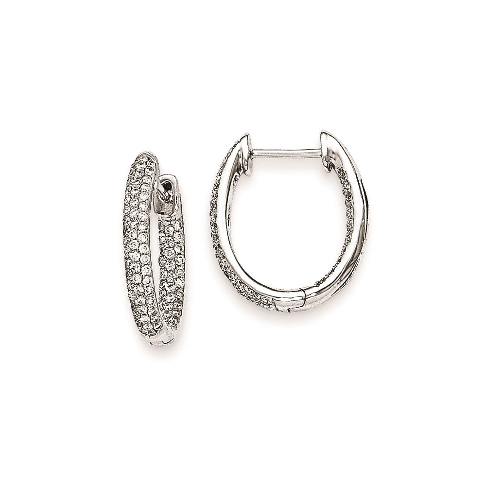 14k White Gold Real Diamond In-Out Hinged Hoop Earrings