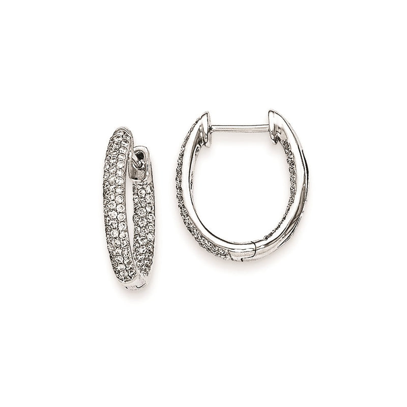 14k White Gold Real Diamond In-Out Hinged Hoop Earrings