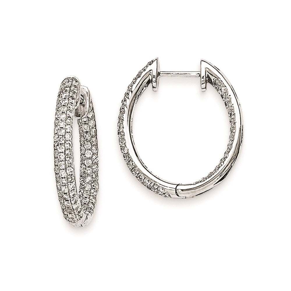 14k White Gold Real Diamond In-Out Hinged Hoop Earrings