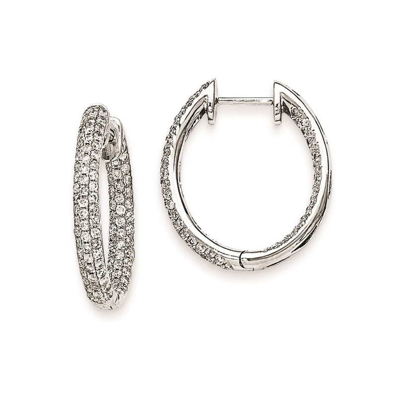 14k White Gold Real Diamond In-Out Hinged Hoop Earrings