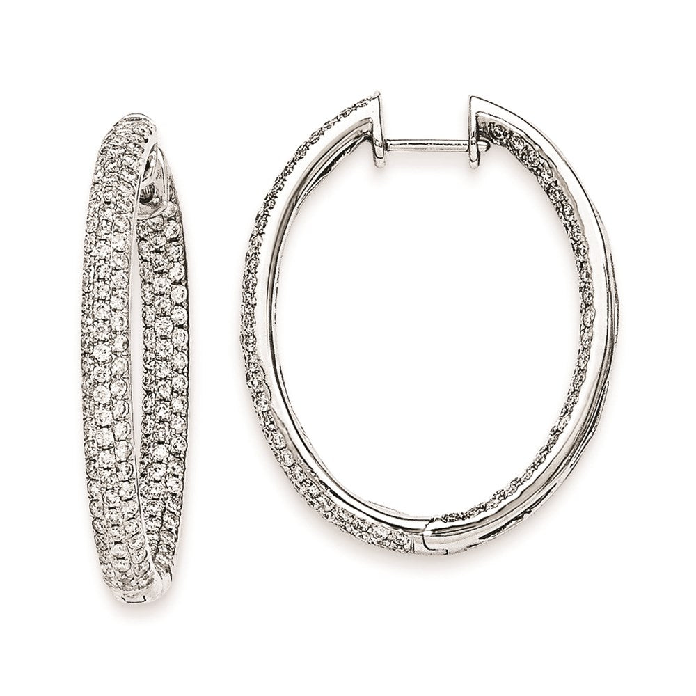14k White Gold Real Diamond In-Out Hinged Hoop Earrings
