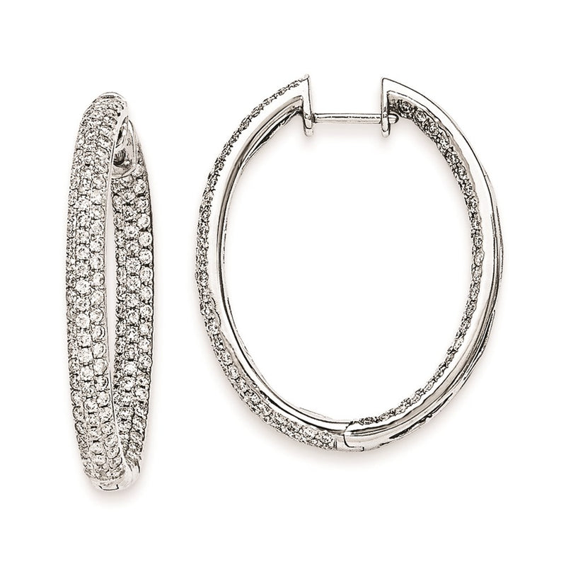 14k White Gold Real Diamond In-Out Hinged Hoop Earrings
